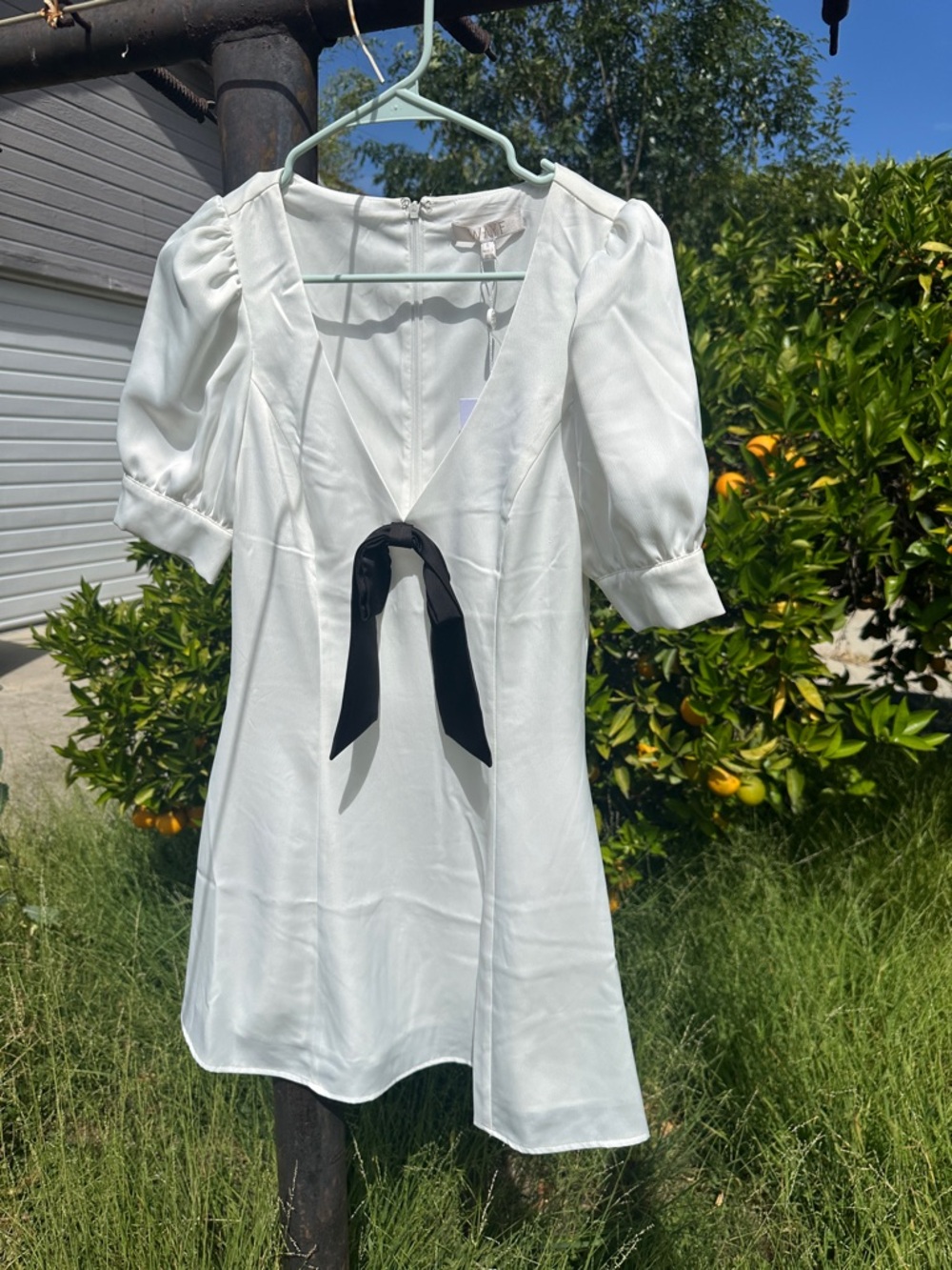 Wayf White Sailor Dress with Black Bow Accent